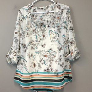 Black Rainn Floral Built In Tank Roll Sleeve Top